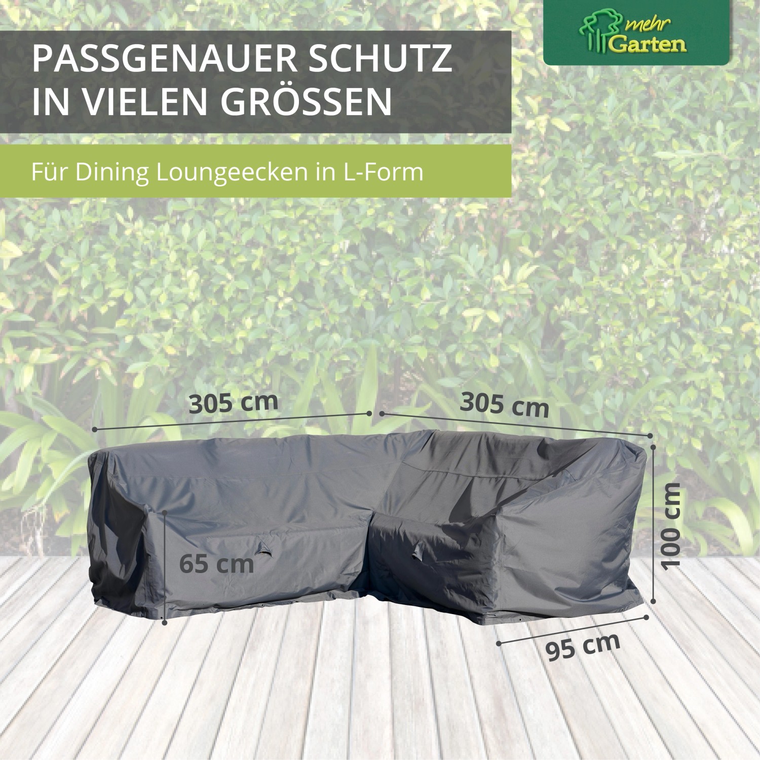 Graue Schutzhülle für eine L-förmige Dining-Lounge-Ecke (255x255 cm) von Mehr Garten.