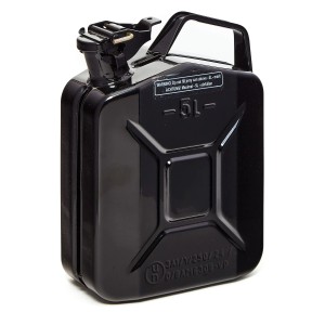 Schwarzer 5L Metall Kraftstoffkanister für Benzin, Diesel & E10. TÜV-geprüfter Benzinkanister für Pannenhilfe.