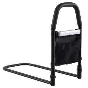 Costway Aufstehhilfe Bettgitter mit LED-Licht und Tasche, schwarz. Sicherheit im Schlafzimmer.