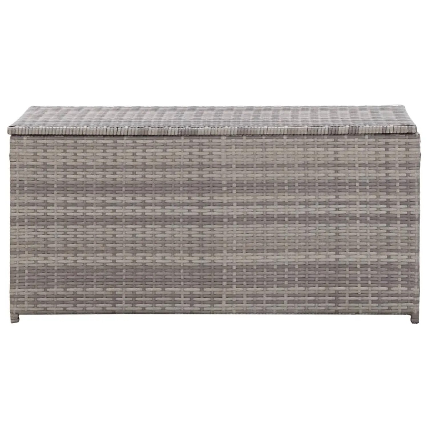 Graue VidaXL Gartenbox aus Poly Rattan, 100x50x50 cm. Universalbox für Gartenmöbel und Auflagen.
