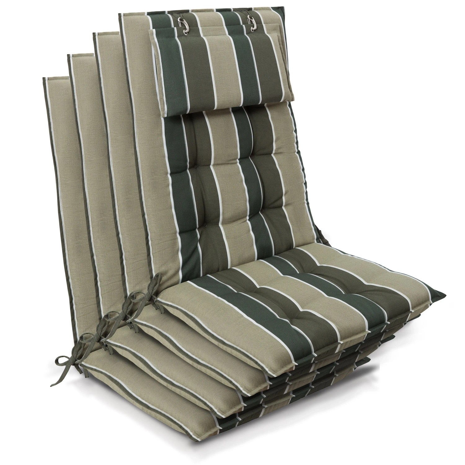 Beautissu 4er Set Sun-HL Hochlehner Auflage 120x50x8cm Grün-Gestreift