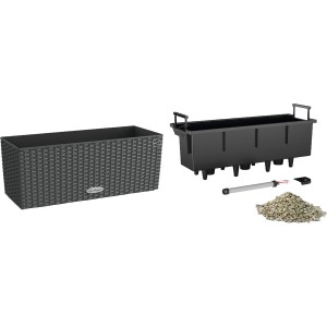 Lechuza Balconera Cottage 50, Granit, 50x19cm, mit Pflanzeinsatz, Bewässerungssystem und Zubehör.