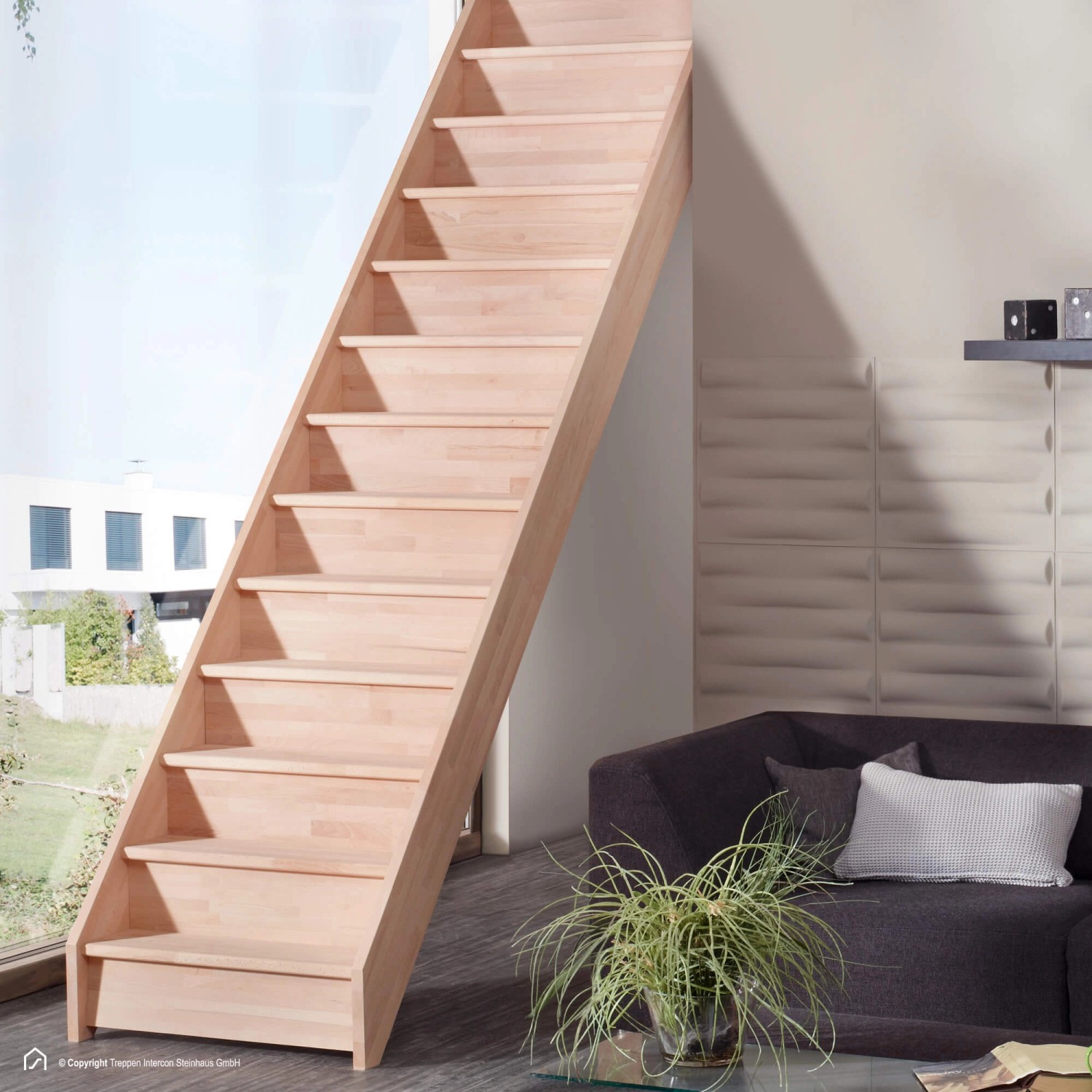 Treppen Intercon Holztreppe Casablanca Raumspartreppe Buche Massiv Naturbel günstig online kaufen