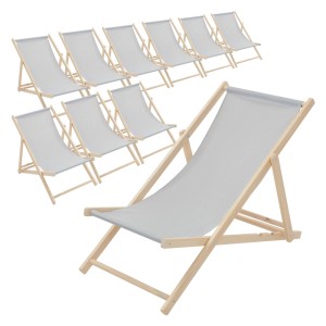 ECD Germany Liegestuhl 10Er Set Klappbar Hellgrau aus Holz