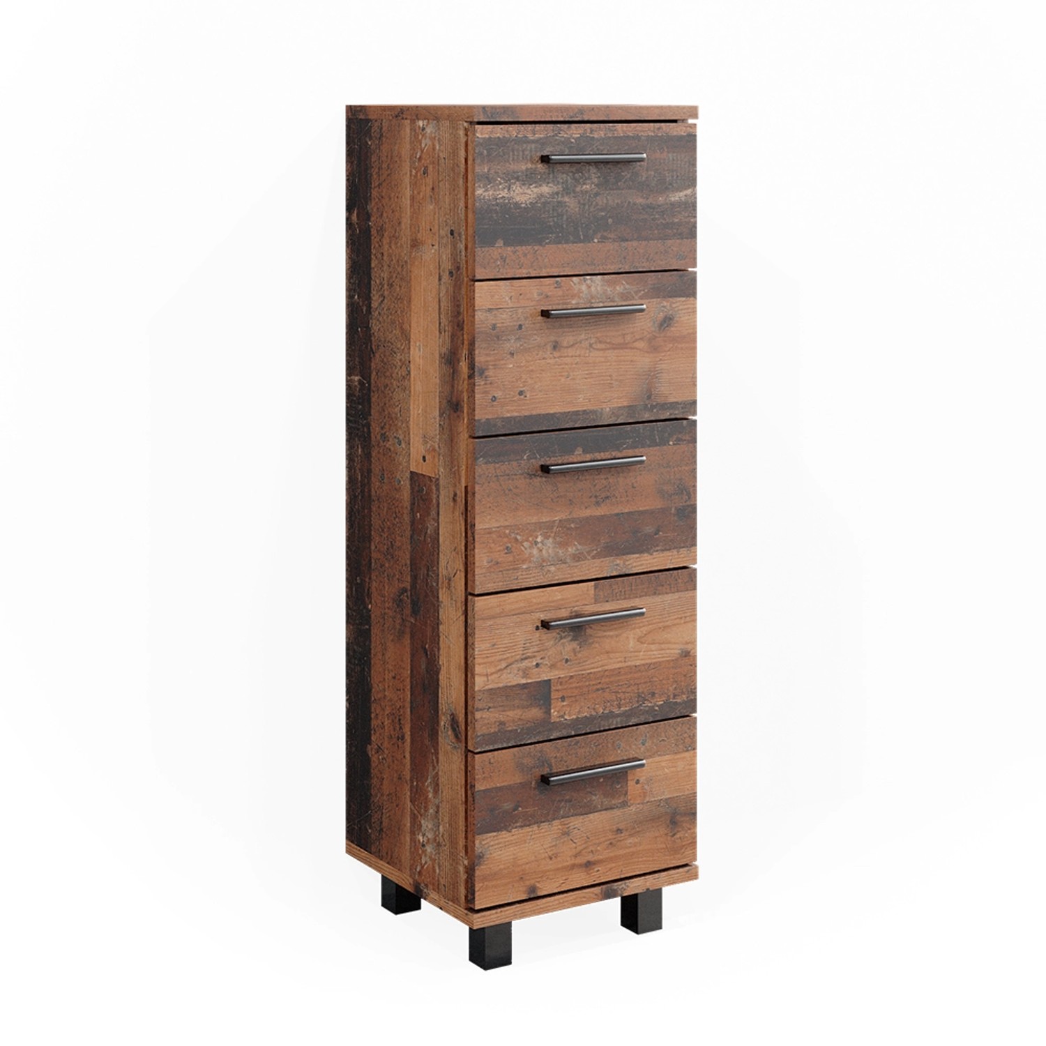 Vicco Midischrank Ilias Eiche Rustikal 30 x 95 cm mit 5 Schubladen
