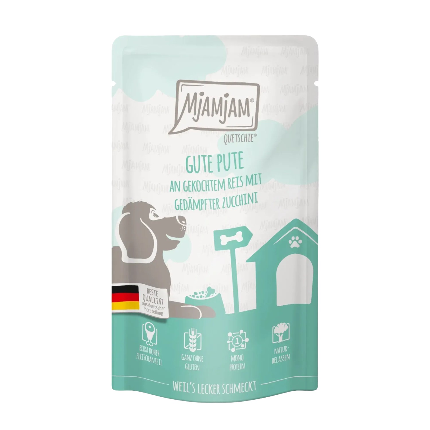 Mjamjam Hunde-Nassfutter Quetschie Pute & Reis mit Zucchini 125 g