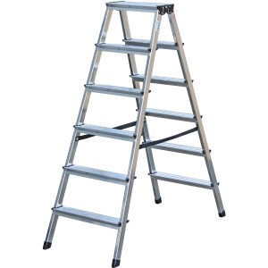 Krause Dopplo Stufen-Doppel-Leiter mit 2x6 Stufen aus Aluminium, beidseitig begehbar.