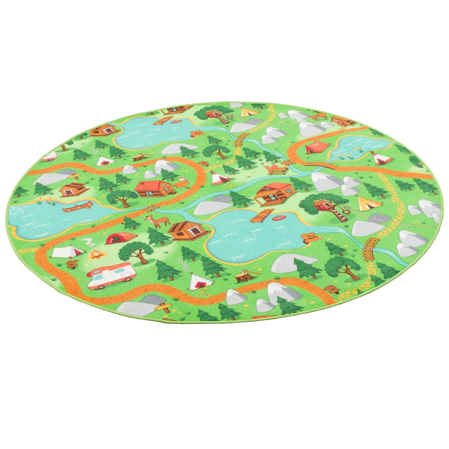 Snapstyle Kinder Spiel Teppich Campingplatz Grün 200cm Rund günstig online kaufen