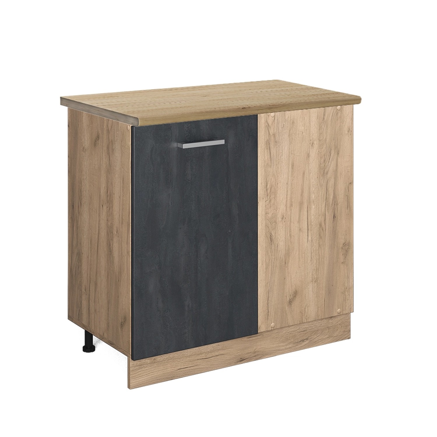 Vicco Eckunterschrank R-Line Schwarz Beton/Goldkraft Eiche 86 cm AP Eiche
