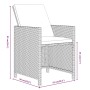 Skizze eines braunen Rattan Gartenstuhls mit cremefarbenen Kissen und Maßangaben.