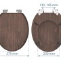 Schütte WC-Sitz MDF Dark Wood, Maße und Details zur Absenkautomatik.