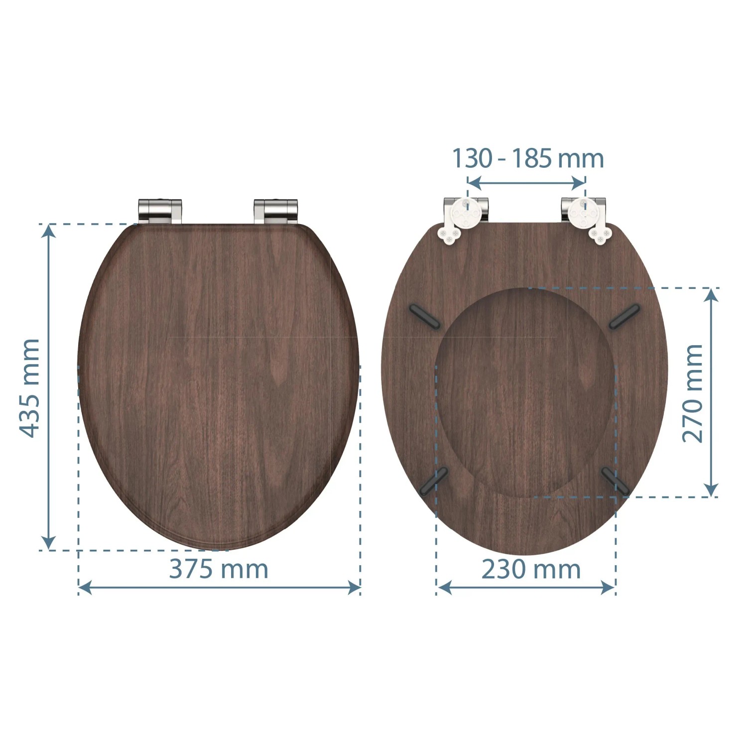 Schütte WC-Sitz MDF Dark Wood, Maße und Details zur Absenkautomatik.