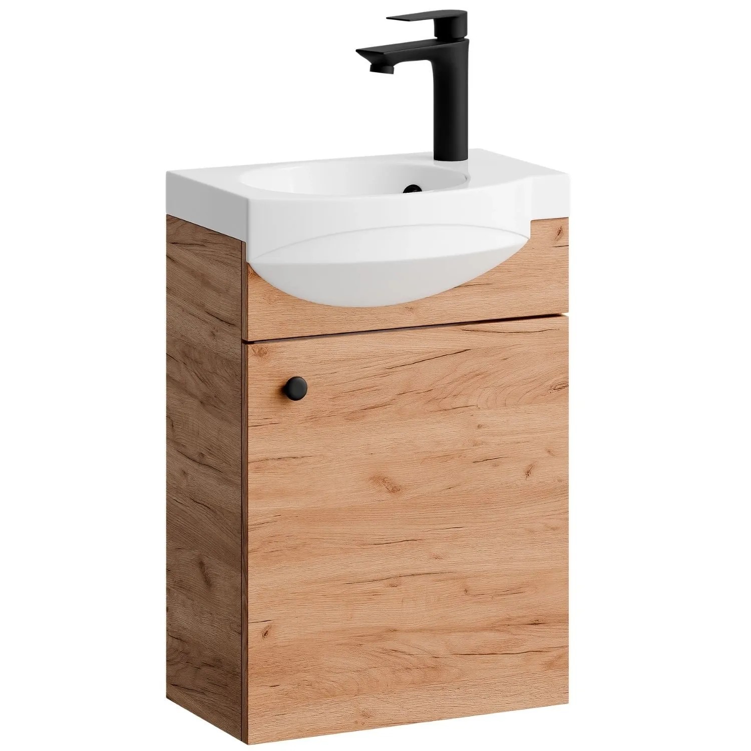Planetmöbel Waschtischunterschrank 40 cm Gold Eiche mit Keramikwaschbecken Soft Close