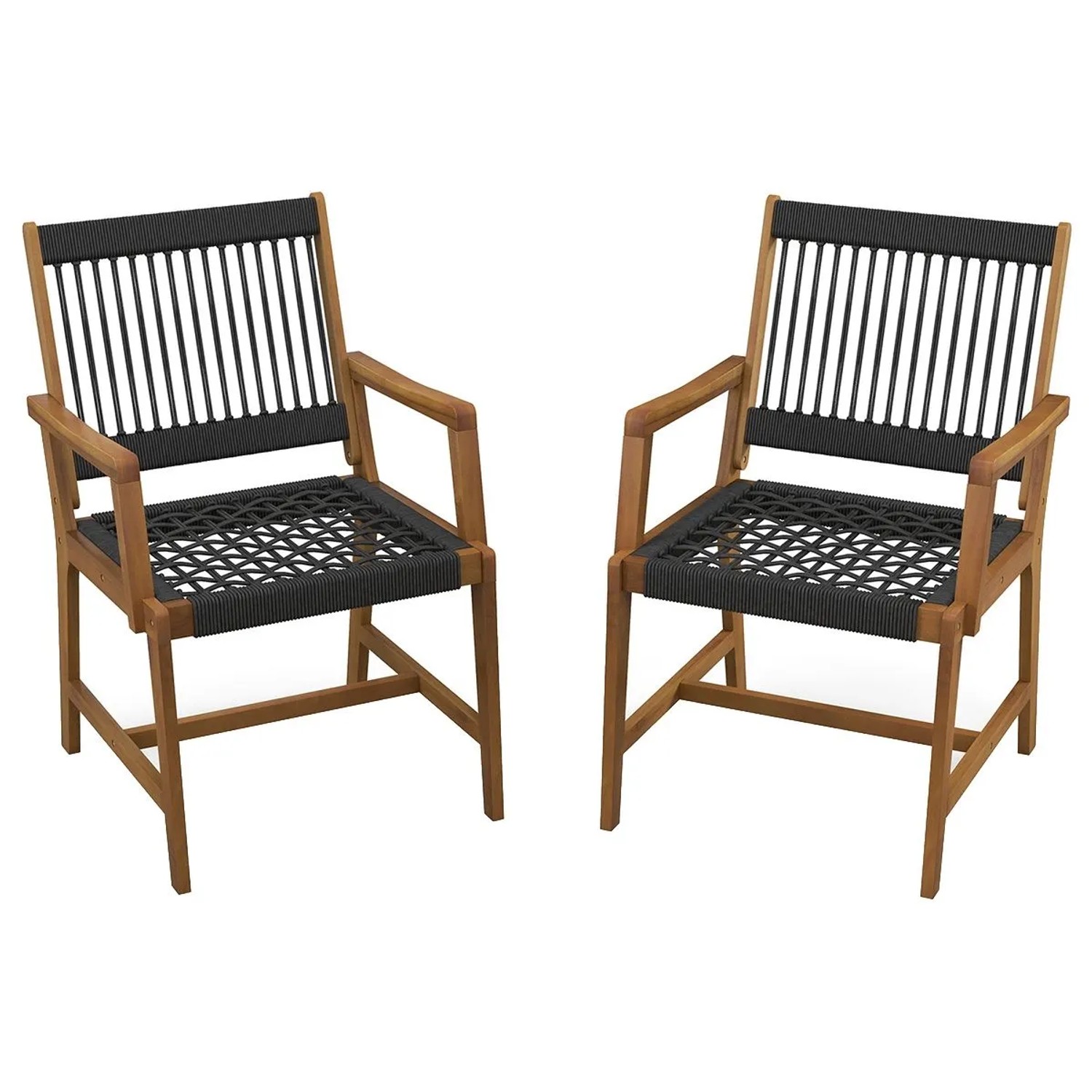 Costway 2er Set Gartenstühle Akazienholz & Seilgeflecht 160 kg