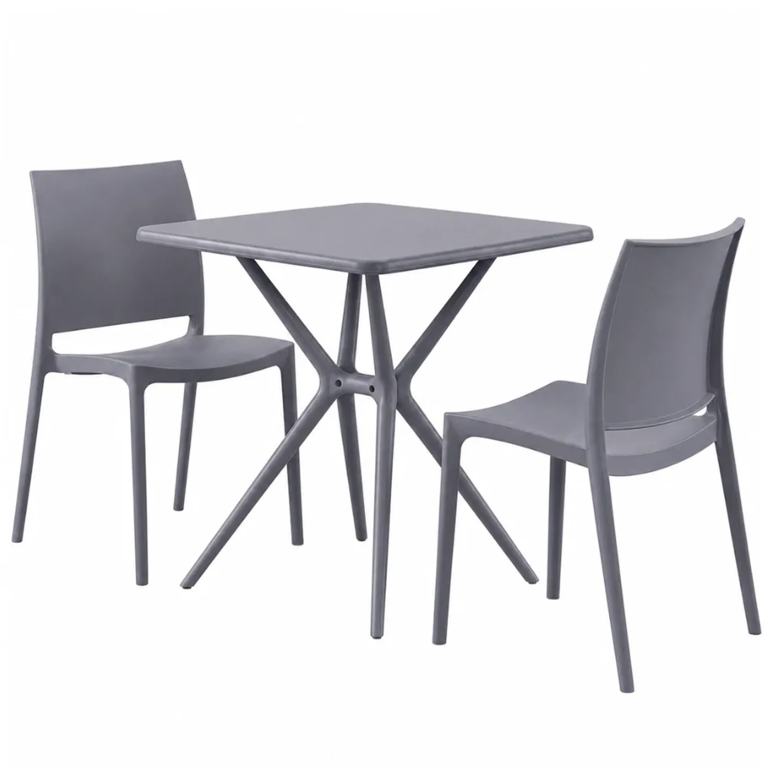 DELUKE Gartenmöbel-Set GRETA mit 2 Stühlen 156x72x81cm Kunststoff Grau Balkonset Gartenset Tisch mit Stühlen Bistroset Outdoor