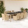 9-teilige Garten-Essgruppe aus Rattan mit Glasplatte und beigen Kissen für Garten, Terrasse oder Balkon.