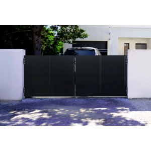 Casanoov Stahlflügeltor Nali, 3,5 m breit, 140 cm hoch, in Mattschwarz. Gartentor für den Außenbereich.