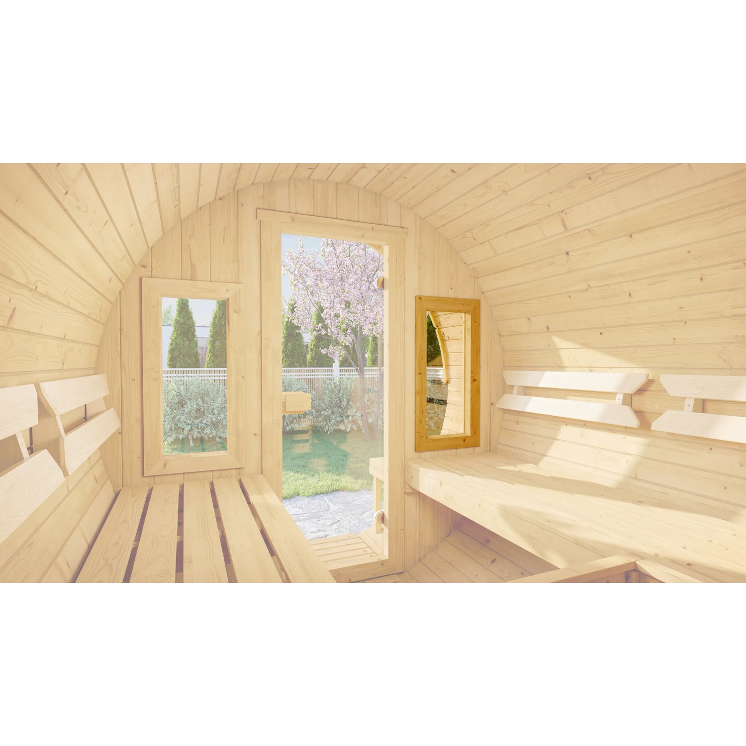 Weka Zusatzfenster 40x80 cm für mehr Licht in der Fasssauna.
