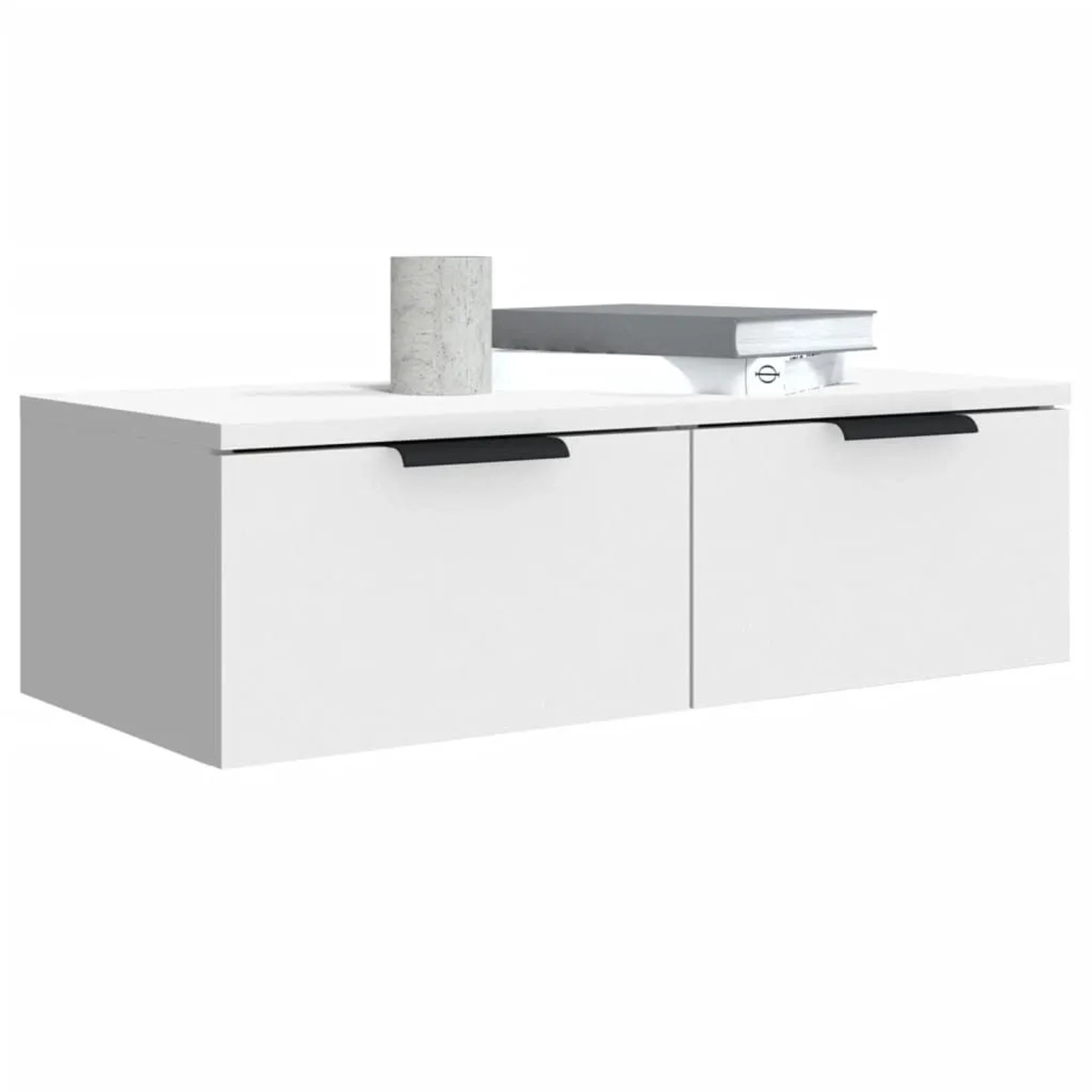 Weißer vidaXL Wandschrank (68x30x20 cm) aus Holzwerkstoff mit zwei Schubladen. Wohnzimmerschrank.