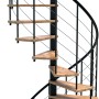 Schwarze Minka Spindeltreppe Venezia Smart Buche Ø100cm, Innentreppe mit Holzstufen und Metallgeländer.