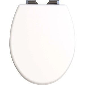 Weißer WC-Sitz Plima mit Absenkautomatik und Holzkern, Ansicht von oben.