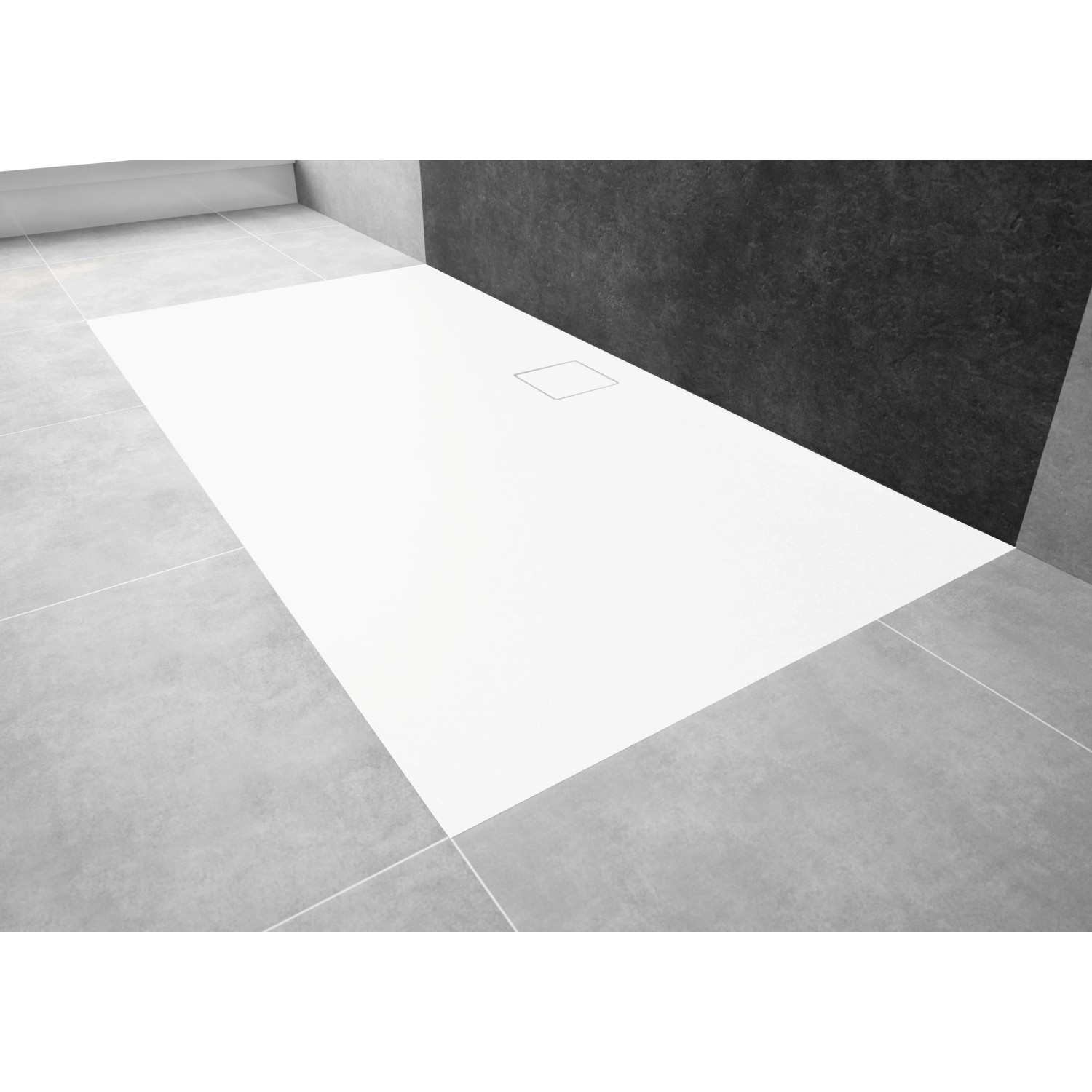 Weiße, rechteckige Hüppe Duschwanne EasyFlat 120x90 cm, flache Bauweise für barrierefreies Bad.