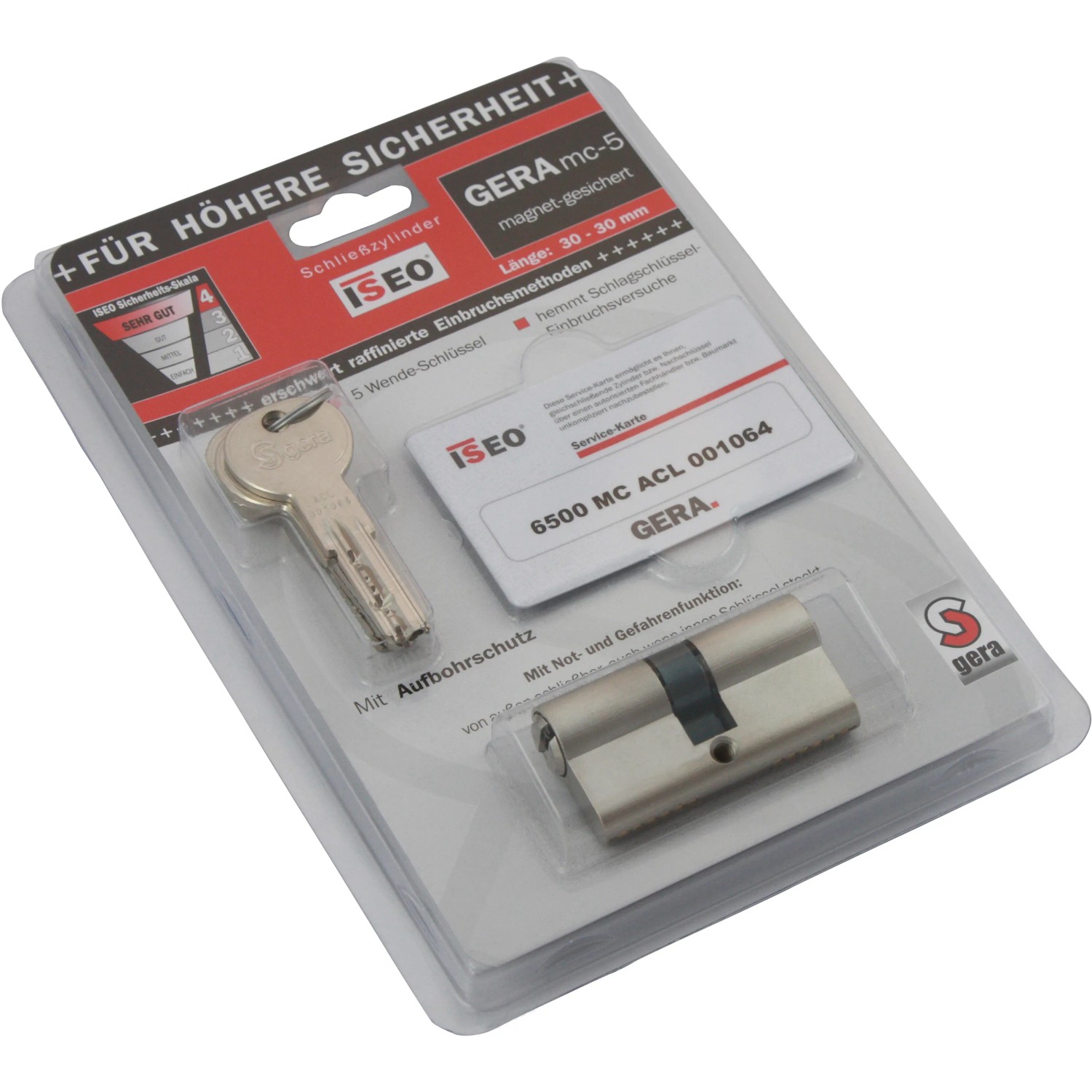 ISEO Profildoppelzylinder 6500 MC, 40/40 mm, mit Schlüssel und Servicekarte in Verpackung.