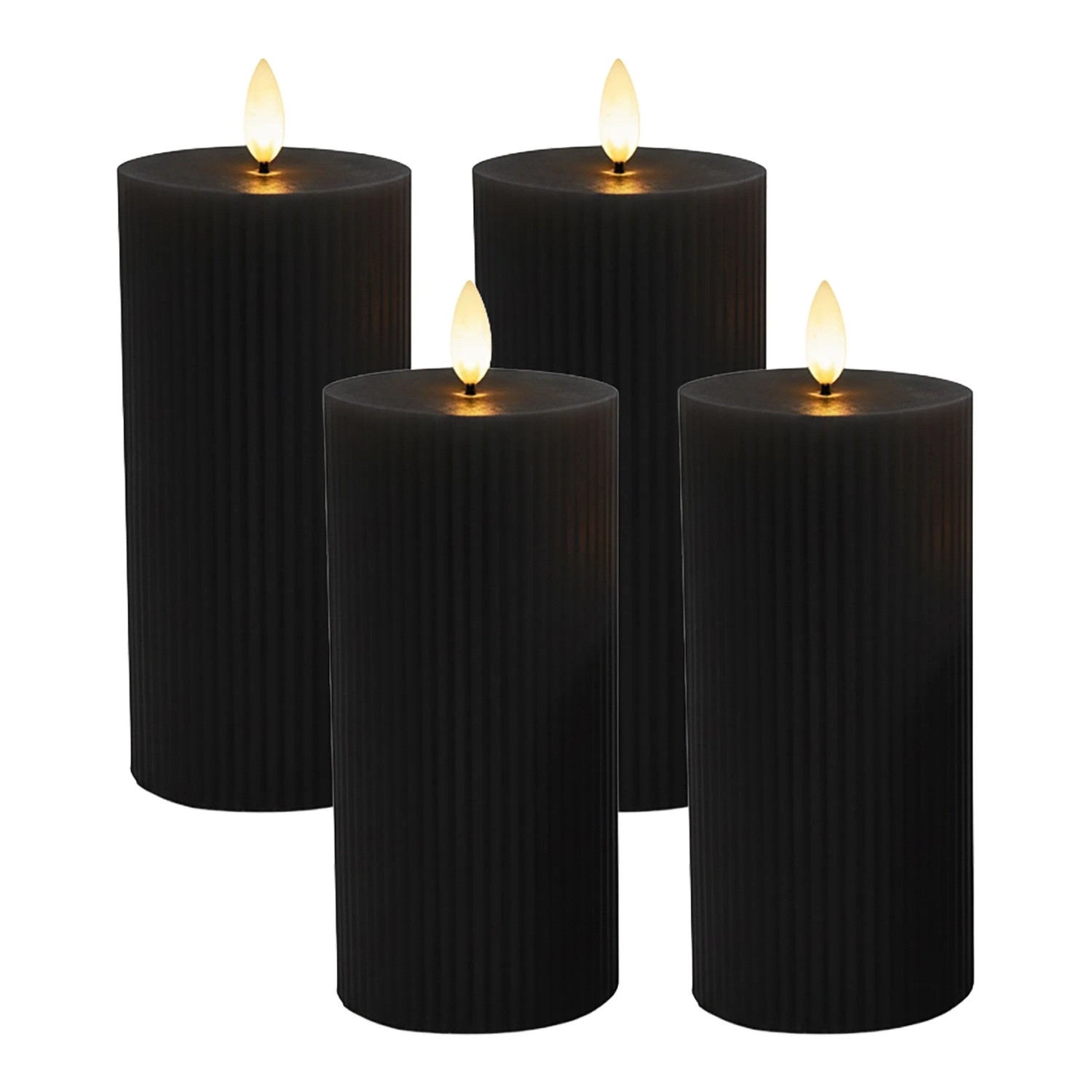Relaxdays LED Kerzen 4er Set Echtwachs Schwarz Flackernd 18 cm