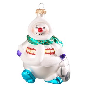 Schneemann Weihnachtsornament aus Glas, 11cm, von Krebs Glas Lauscha. Festliche Deko für den Weihnachtsbaum.