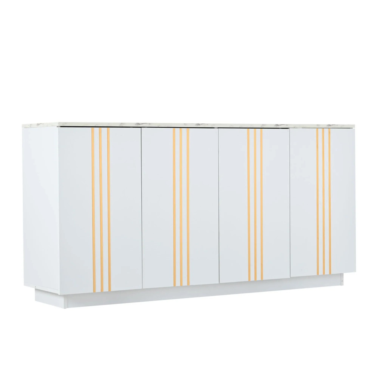 Merax Sideboard 140x35x70 cm Weiß Gold 4 Türen mit Stauraum