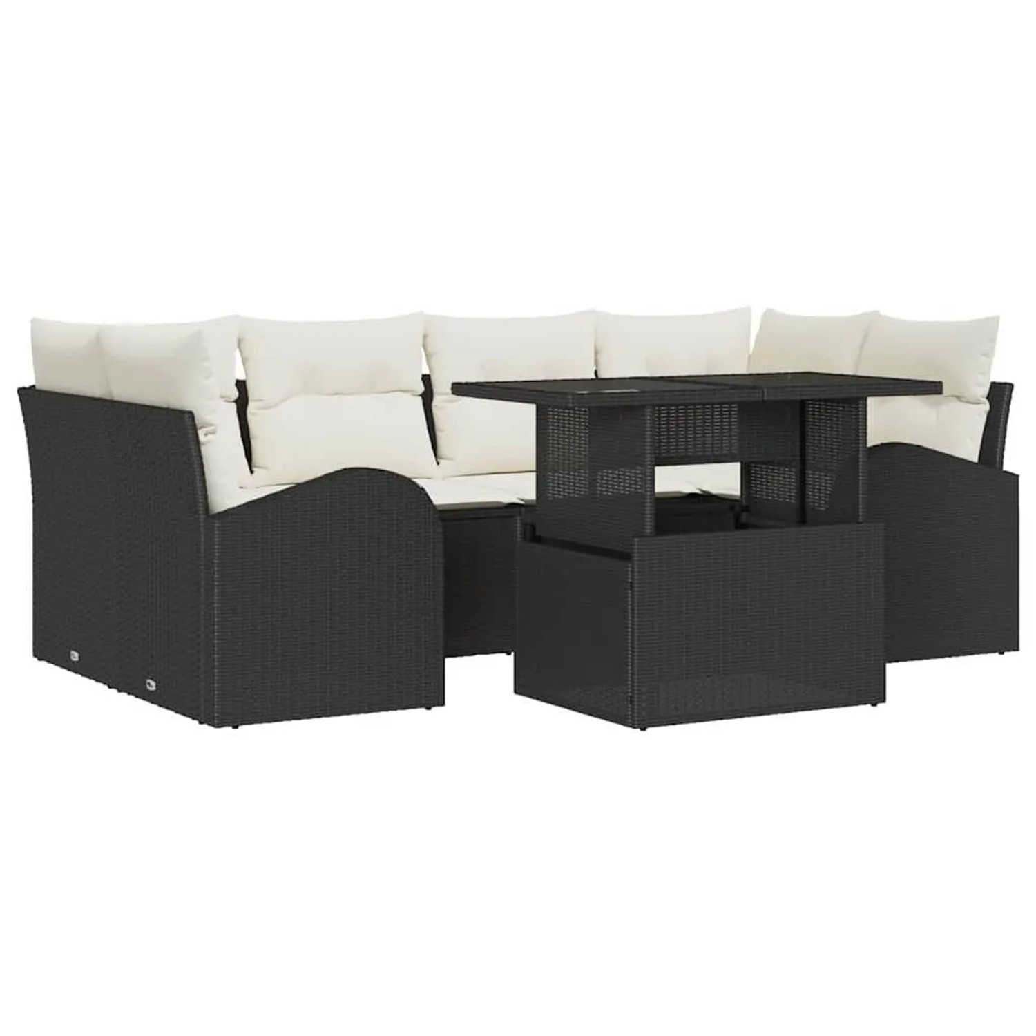 vidaXL Garten-Sofa-Set mit Kissen 7-Tlg Schwarz Poly Rattan 3357310