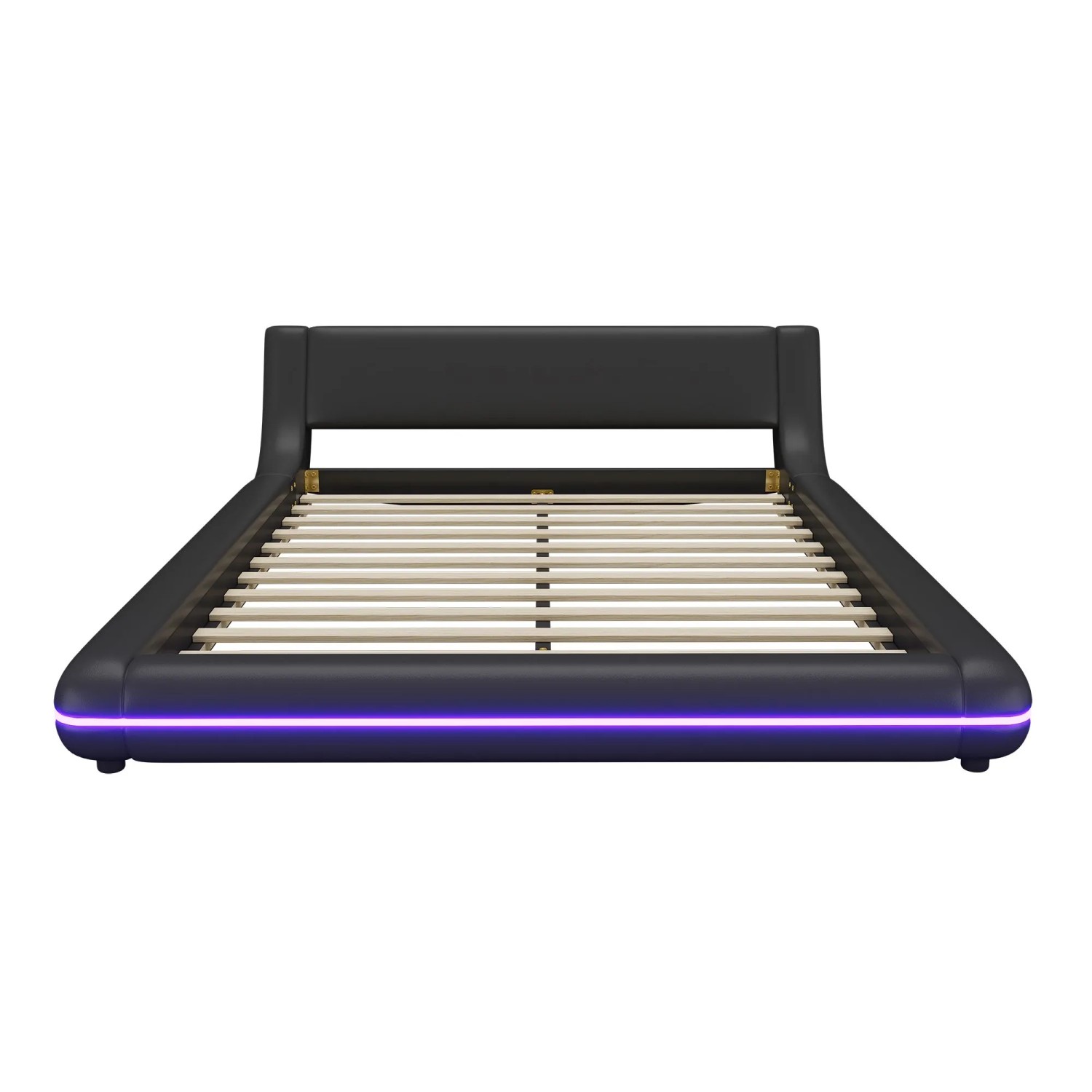 okwish Bodenbett 140x200cm mit LED Beleuchtung Schlafzimmer Schwarz ohne Matratze