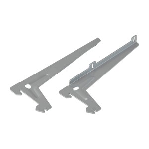 Zwei silberne Einloch-Winkelträger, 18 cm, für Regalböden und Möbelbau.