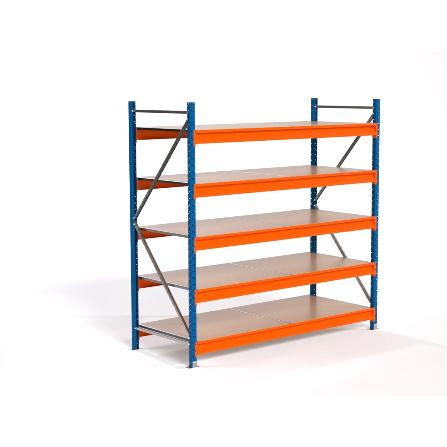 PROREGAL Industrie Weitspannregal Lagerregal MAXIMUS PRO Grundregal HxBxT 200x200x80cm 5 Spanplatten-Fachboden Fachlast 690kg Blau/Orange
