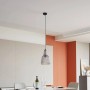 Retro Pendelleuchte Belarion in Alu-Optik mit Glasschirm, 1-flammig, für Wohnzimmer.