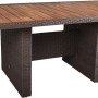 Gartenmöbel-Tisch Braga aus Weidengeflecht mit Akazienholzplatte, Teil des 7-teiligen Gartenmöbel-Sets.