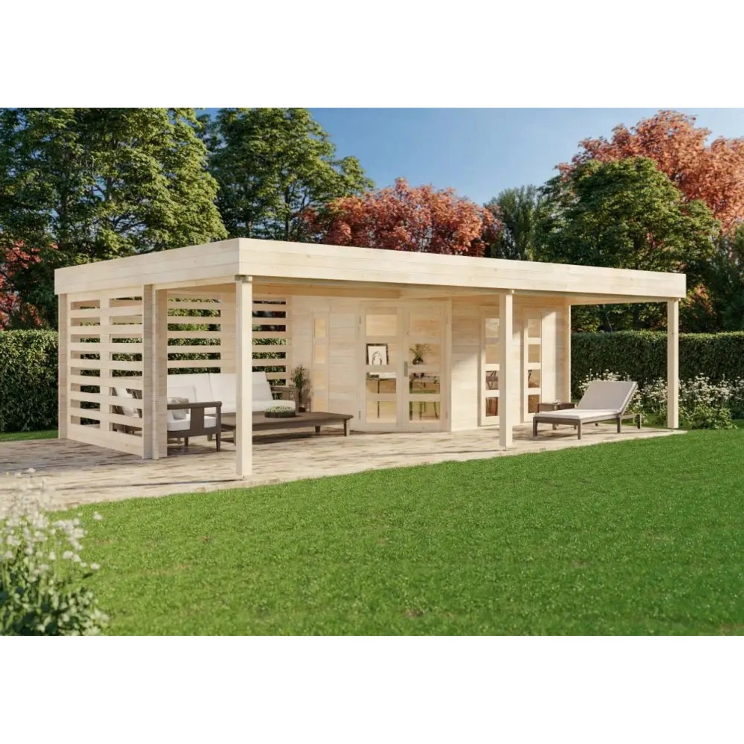 Carlsson Gartenhaus Panama-40 Flachdach Unbehandelt 765 cm x 516 cm günstig online kaufen