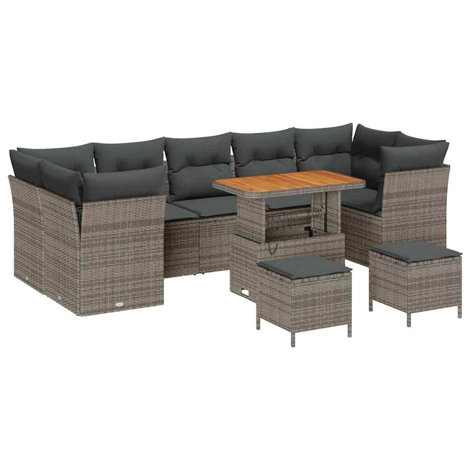 vidaXL Garten-Sofa-Set Höhenverstellbar 10-Tlg Grau Poly Rattan 3361473 günstig online kaufen