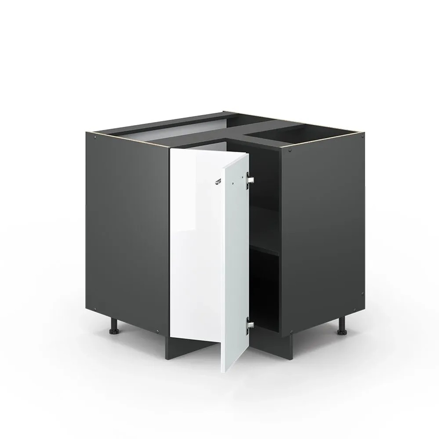 Vicco Eckunterschrank Fame-Line Weiß Hochglanz Anthrazit 81 cm AP Eiche