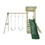Rebo Spielturm Neapel Natur mit Rutsche, Kletterwand und Doppelschaukel aus massivem Fichtenholz.