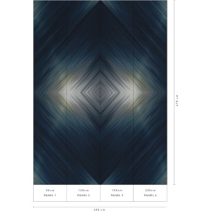 Erismann Fototapete Lightning Blau, 2x2,7m, mit abstraktem Rautenmuster in Silberlinien auf mitternachtsblauem Grund.