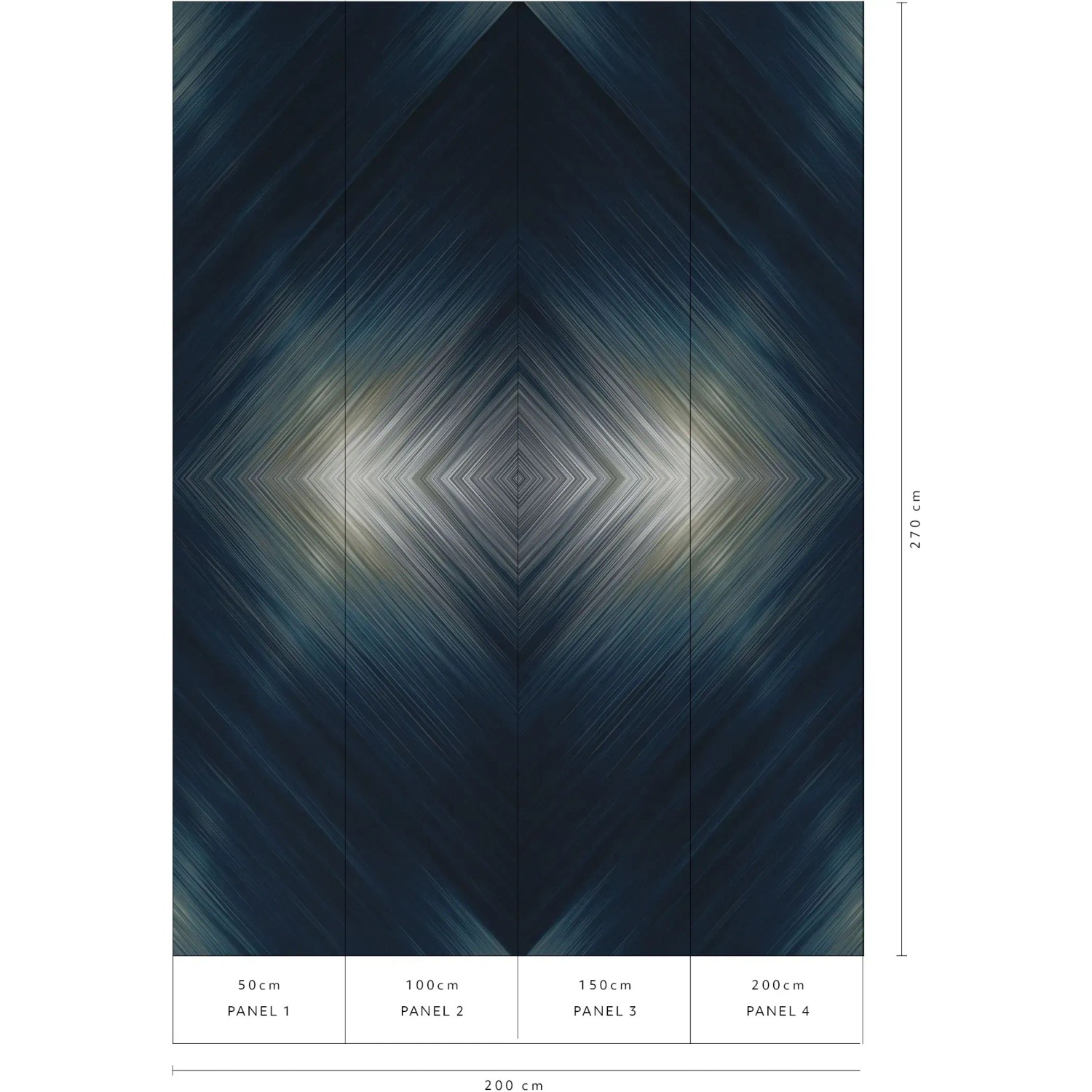 Erismann Fototapete Lightning Blau, 2x2,7m, mit abstraktem Rautenmuster in Silberlinien auf mitternachtsblauem Grund.