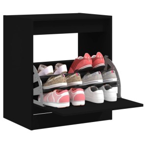 Schwarzer vidaXL Schuhschrank (60x42x69 cm) aus Holzwerkstoff mit Schuhen.