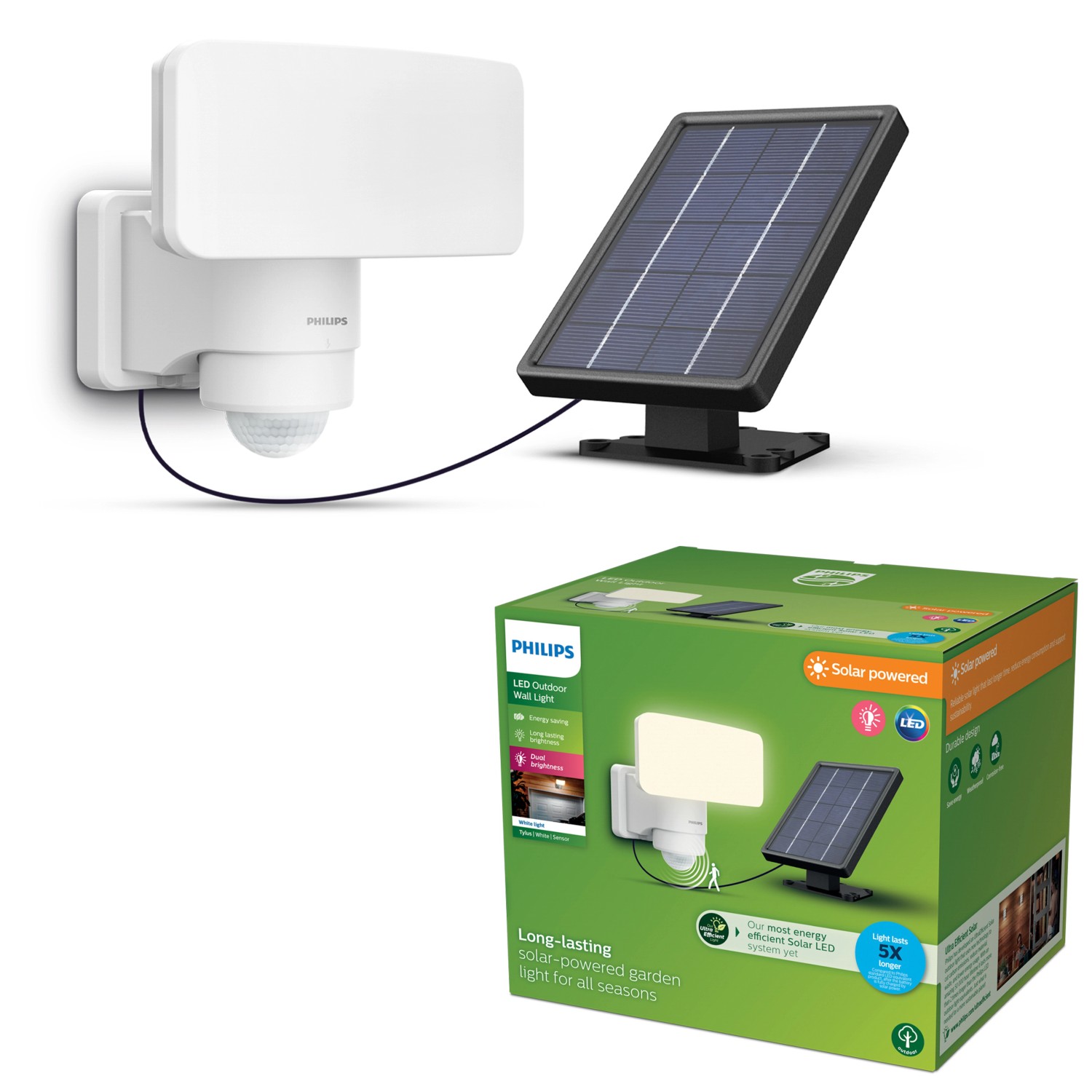 Philips LED-Solar-Außenstrahler Tylus, weiß, 3.000 K, Sensor günstig online kaufen
