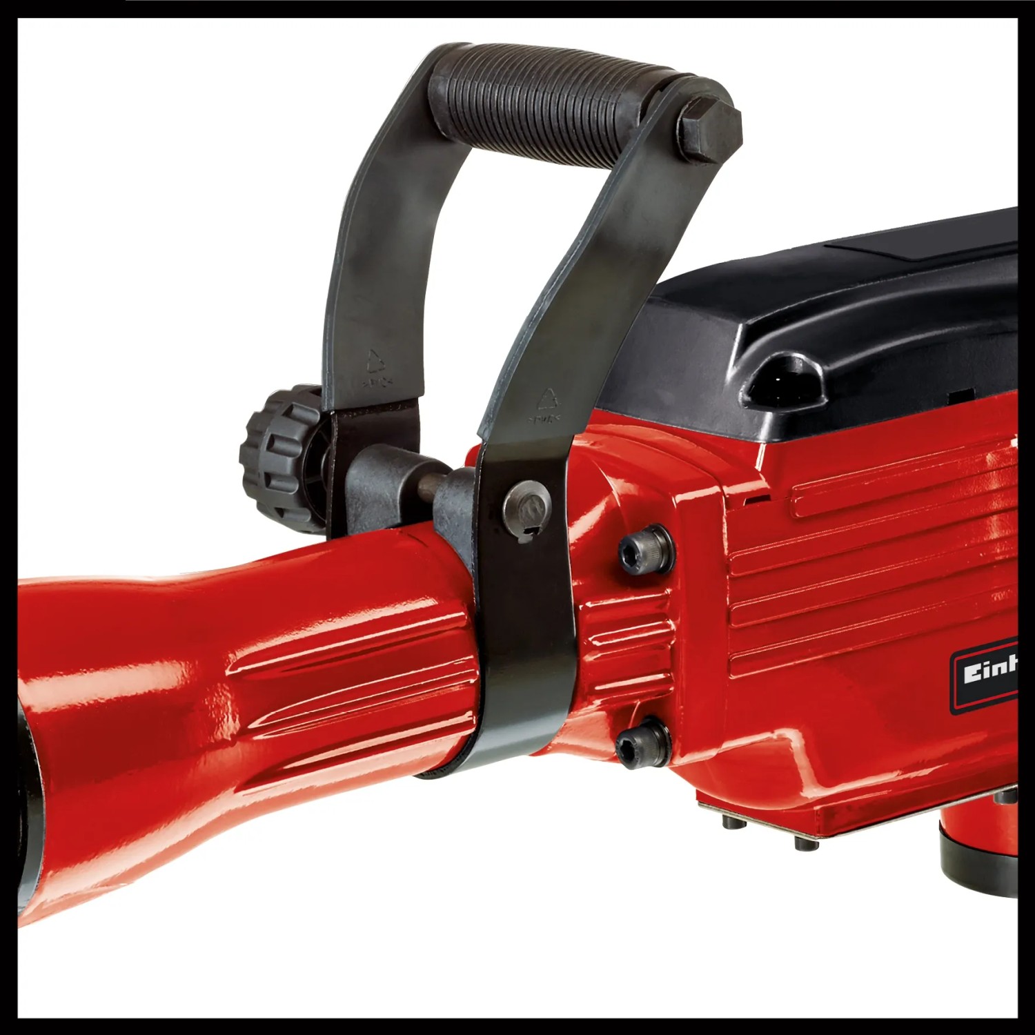 Detailaufnahme: Roter Einhell Abbruchhammer TC-DH 43 mit schwarzem Griff.