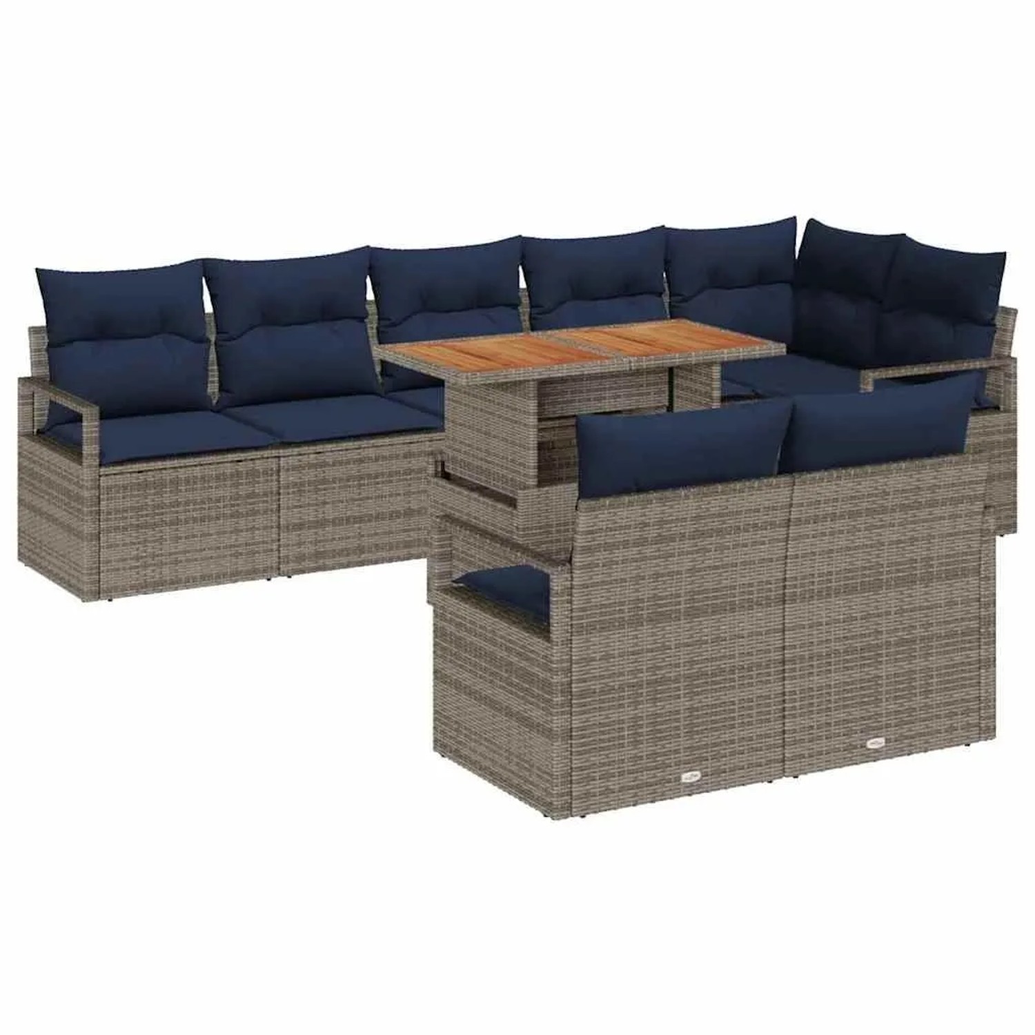 vidaXL Garten Essgruppe mit Kissen 9-Tlg Grau und Marineblau 3349730