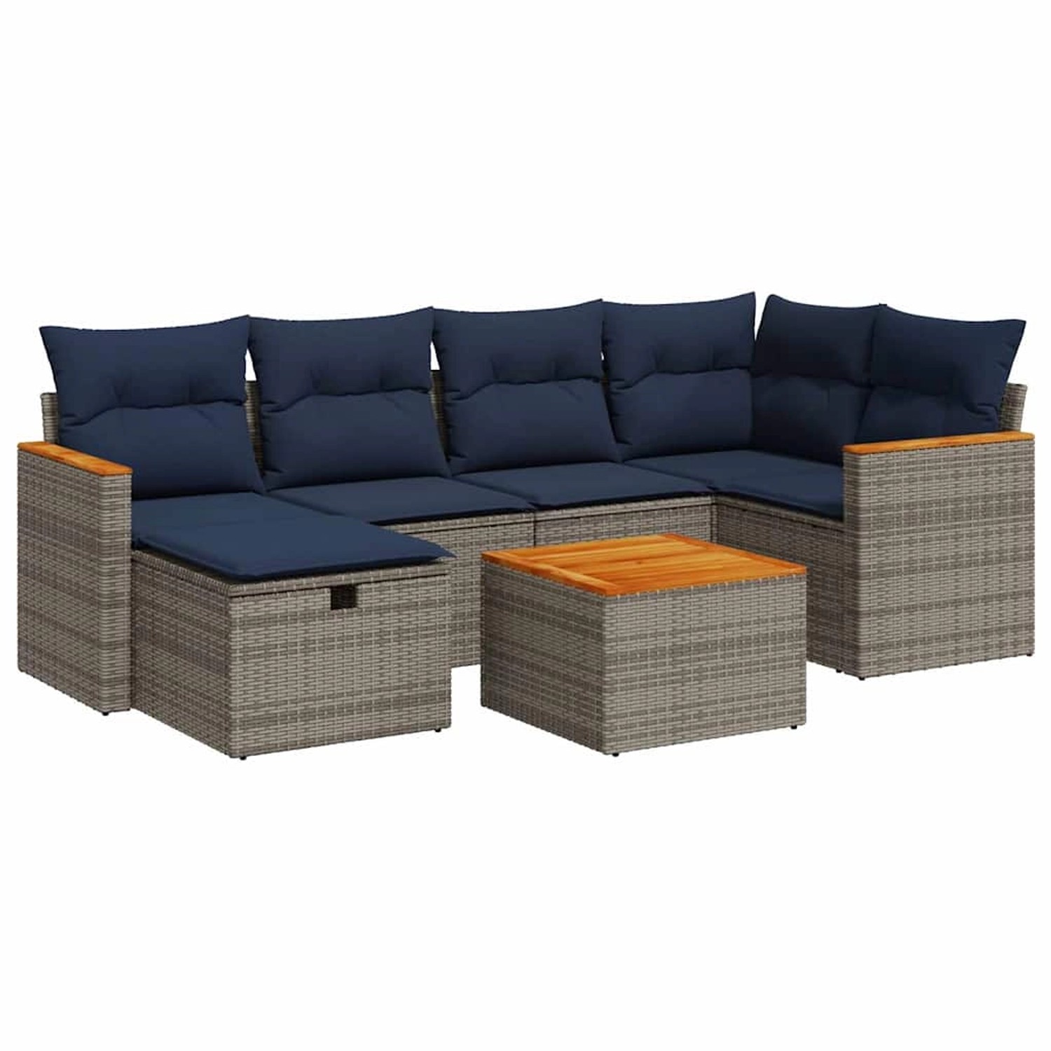 vidaXL 7-Tlg Garten-Sofagarnitur mit Kissen Grau Poly Rattan 3325925