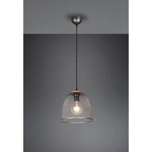 Trio Pendelleuchte Ivar, Ø 25cm, Nickel antik mit Holz, Hängelampe im Vintage-Stil.