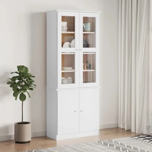Weiße vidaXL Vitrine ALTA aus Kiefernholz mit Glas, 77x35x186,5 cm.