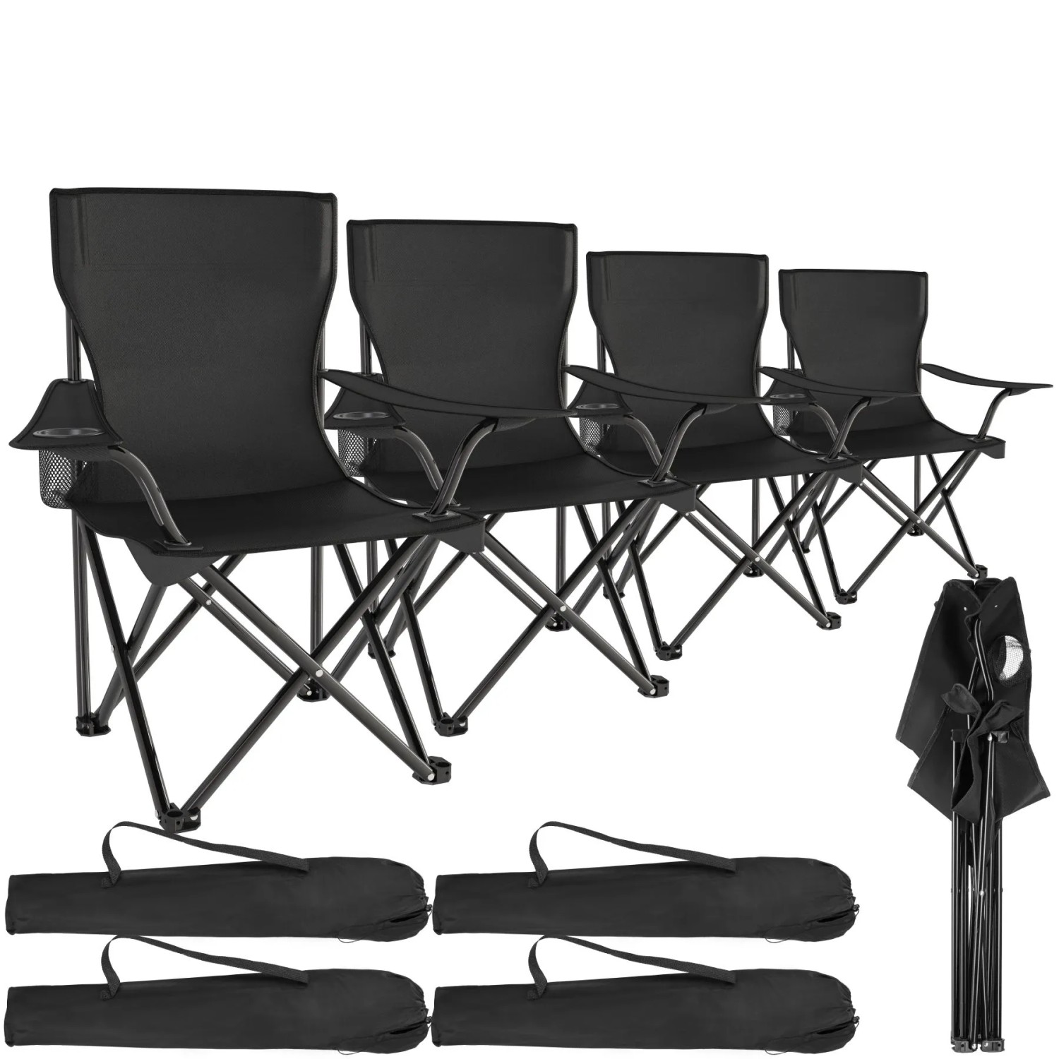 Tectake Set Campingstuhl Gil Faltbar Mit Getränkehalter 4Er Set 80 x 48 x 84 50 cm Schwarz